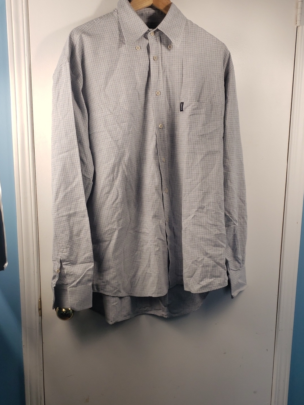 Ermenegildo Zegna Men's Light Gray Check Button-Down Dress Shirt Size XL
